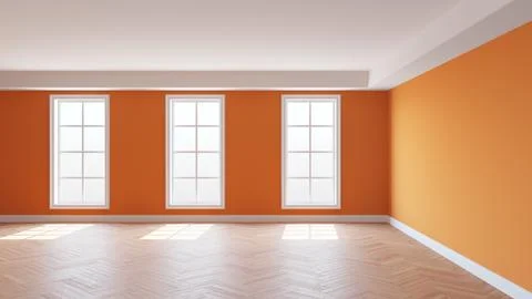Orange Interior with a White Ceiling and Cornice, Glossy Herringbone Parquet Stock Illustration