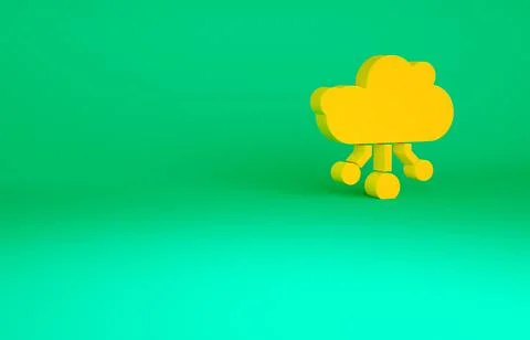 Orange Internet of things icon isolated on green background. Cloud computing  Illustrazione stock
