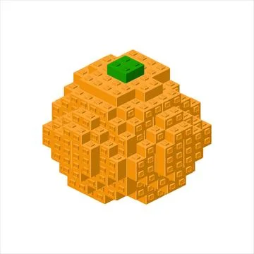 Orange in isometric view assembled from plastic blocks. Vector Stock-Illustration