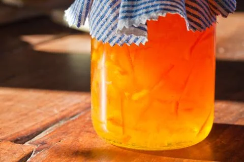 Orange jam deatil on the table Stock Photos