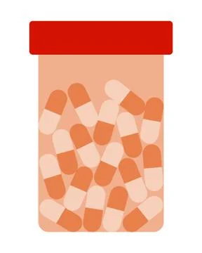 Orange jar of Medicinal capsules vector icon flat isolated Stock Illustration