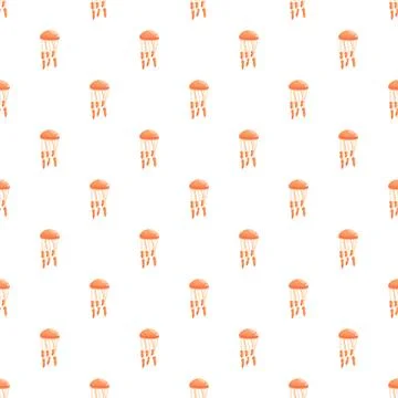 Orange jellyfish repeating seamless pattern on white background Stock Illustration