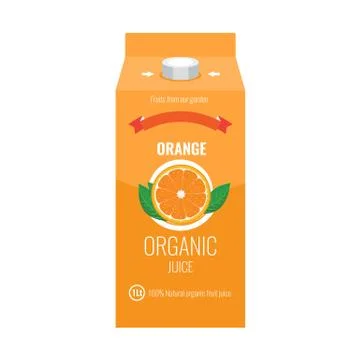 Orange juice box package with solid and flat color design style. Stock Illustration