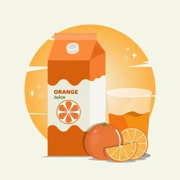 Orange juice on box packaging and on glass vector illustration Stock Illustration