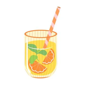 Orange juice drink vector illustration. Ribbed glass with citrus slices Stock Illustration