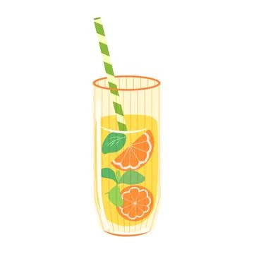 Orange juice drink vector illustration. Tall highball glass with citrus slices Stock Illustration
