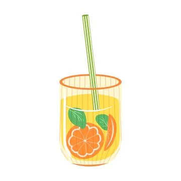 Orange juice drink vector illustration. Drink glass with citrus slices Stock Illustration