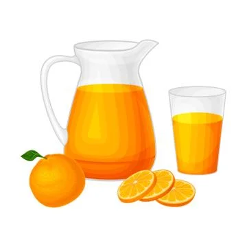 Orange Juice in Glass Jug as Organic Squeezed Product Consumption Vector Stock Illustration