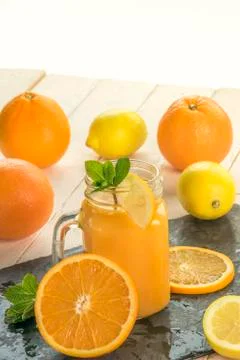 Orange juice in a jar Stock Photos