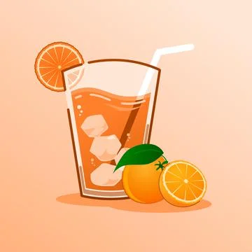 Orange juice with orange fruit vector with flat design Stock Illustration