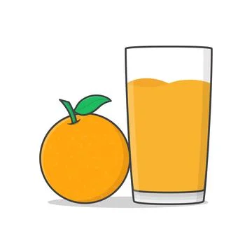 Orange Juice With Orange Vector Icon Illustration. Glass Of Orange Juice Fl.. Stock Illustration