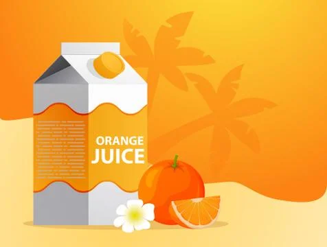 Orange juice packaging pack design. Concept tropical drink on palm background Stock Illustration