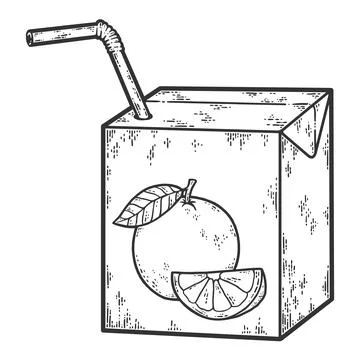 Orange juice packaging. Sketch scratch board imitation. Black and white. Stock Illustration