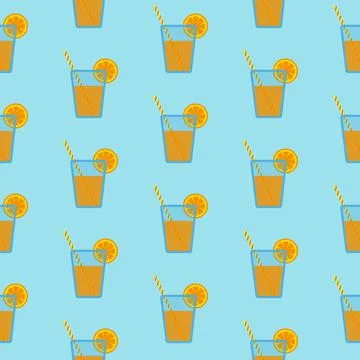 Orange juice pattern on blue background Stock Illustration