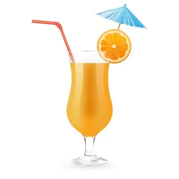 Orange juice with slice of orange, party umbrella and rad straw Stock Illustration