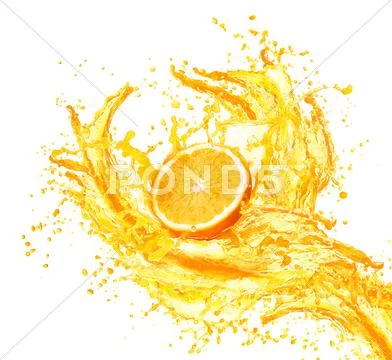Orange Juice Splashing With Its Fruits Isolated On White