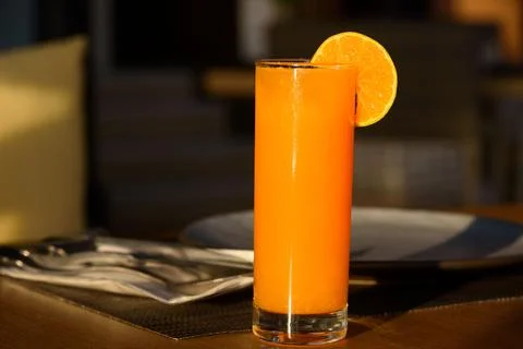 Orange juice on the table Stock Photos