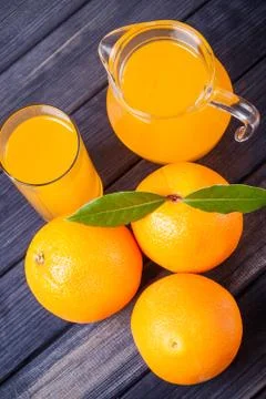 Orange juice on the table. rustic top view vertical still life Stock Photos