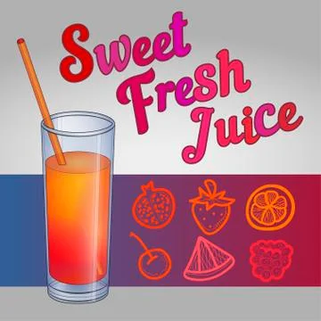 Orange juice on a white with text Stock Illustration