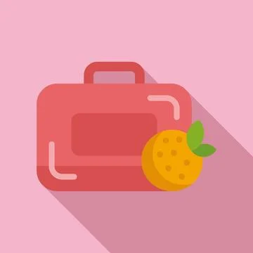 Orange kid box icon flat vector. School food Stockillustratie