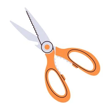 Orange kitchen scirrors isolated. Concept of cooking utensil, tool. Vector fl Stock Illustration