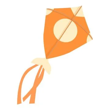 Orange kite flying with dots and tail blowing in wind Illustration