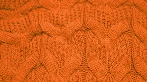 Orange Knitted Cotton Texture Soft Warm Fabric with Pattern Sweater Plaid Bedspr Stock-Footage 222925668