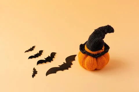 Orange knitted pumpkin Stock Photos