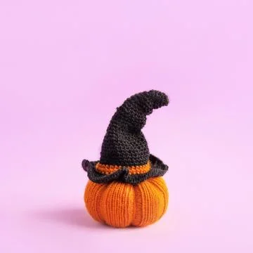 Orange knitted pumpkin Stock Photos