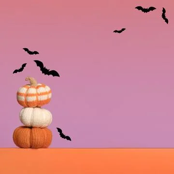 Orange knitted pumpkins Stock Photos