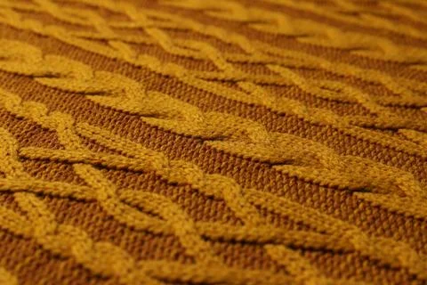Orange knitted wool texture as background, closeup Stock Photos