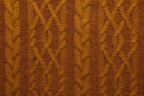 Orange knitted wool texture as background, top view Stock Photos