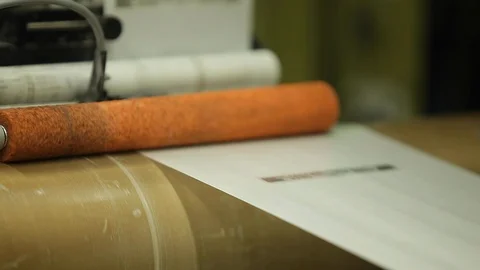 Orange Label Printing Rolls with High speed labeling machine in industrial 스톡 동영상 110771859