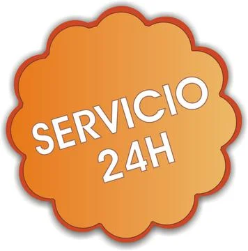 Orange label with written on it in spanish 24h service Stock Illustration