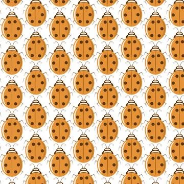 Orange ladybugs crawling up seamless pattern vector illustration Stock Illustration