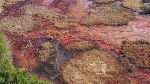 Orange lake. Ecological catastrophy. Stock Footage 129851252