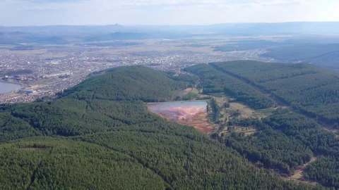 Orange lake. Ecological catastrophy. Stock Footage 129851481