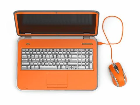 Orange laptop and computer mouse Illustrazione stock