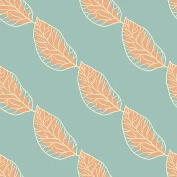 Orange leaf elements seamless hand drawn pattern. Blue background. Minimalist Illustrazione stock