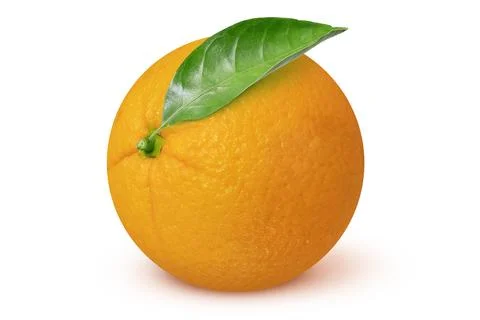 Orange with leaf on isolated white background. Stock Photos