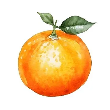 Orange with leafs isolated on white background. Watercolor illustration Stock Illustration