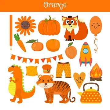 Orange. Learn the color. Education set. Illustration of primary colors Stock Illustration