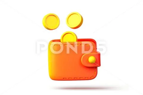 Orange leather wallet with gold coins spilling out Template PSD
