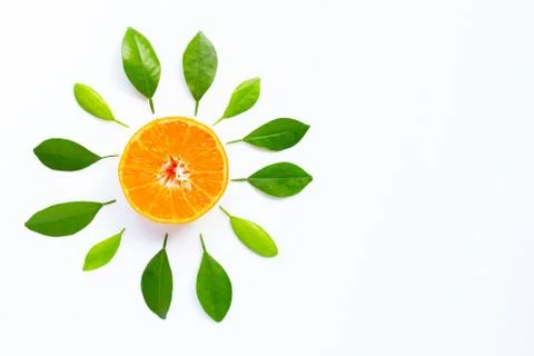 Orange with leave on white background. Stock Photos
