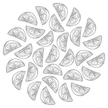 Orange, Lemon or lime slices outline Round background texture in trendy Stock Illustration