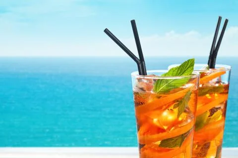 Orange lemonade with mint. Stock Photos