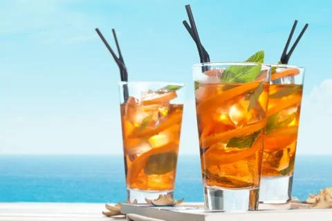 Orange lemonade with mint. Stock Photos