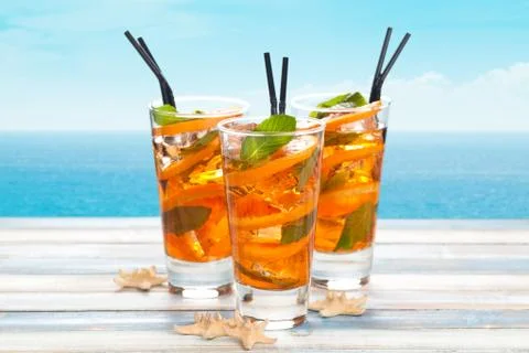 Orange lemonade with mint. Stock Photos