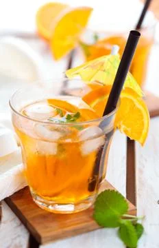 Orange lemonade with mint. Stock Photos