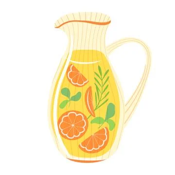Orange lemonade pitcher vector illustration. Glass jug with citrus slices Stock Illustration
